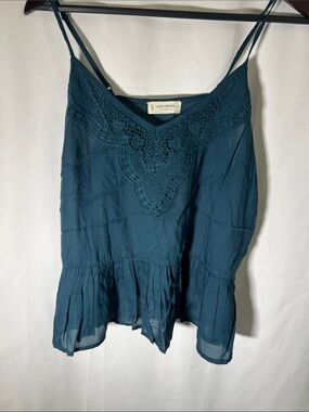 Lucky Brand Teal Crochet-Trim Ruffled Hem Camisole